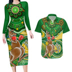 personalised-australia-boxing-kangaroo-couples-matching-long-sleeve-bodycon-dress-and-hawaiian-shirt-aussie-indigenous-art-mix-national-color