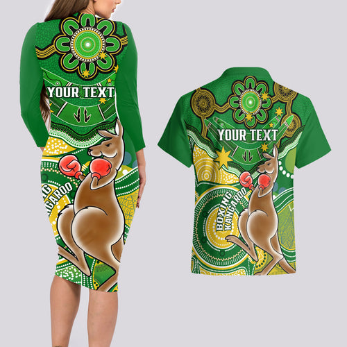 personalised-australia-boxing-kangaroo-couples-matching-long-sleeve-bodycon-dress-and-hawaiian-shirt-aussie-indigenous-art-mix-national-color