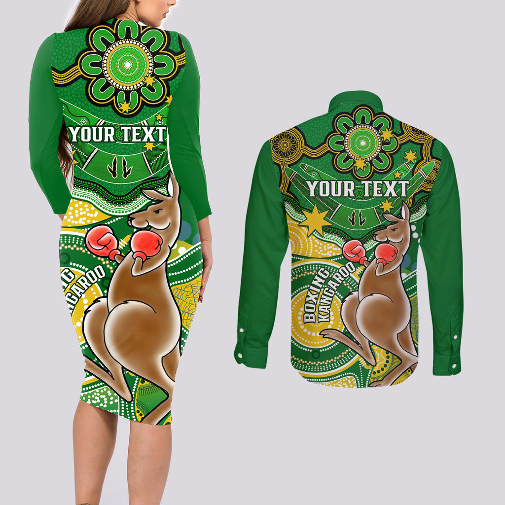 personalised-australia-boxing-kangaroo-couples-matching-long-sleeve-bodycon-dress-and-long-sleeve-button-shirt-aussie-indigenous-art-mix-national-color