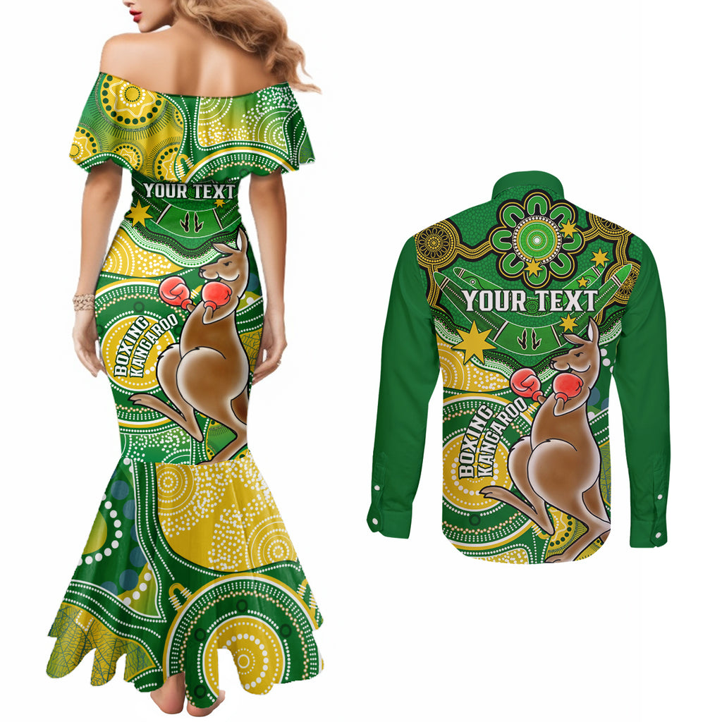 personalised-australia-boxing-kangaroo-couples-matching-mermaid-dress-and-long-sleeve-button-shirt-aussie-indigenous-art-mix-national-color