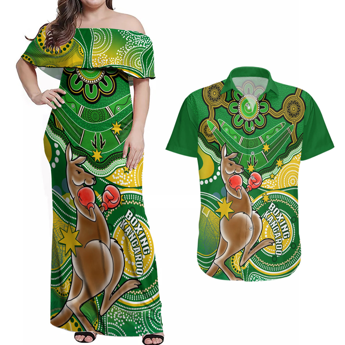 personalised-australia-boxing-kangaroo-couples-matching-off-shoulder-maxi-dress-and-hawaiian-shirt-aussie-indigenous-art-mix-national-color
