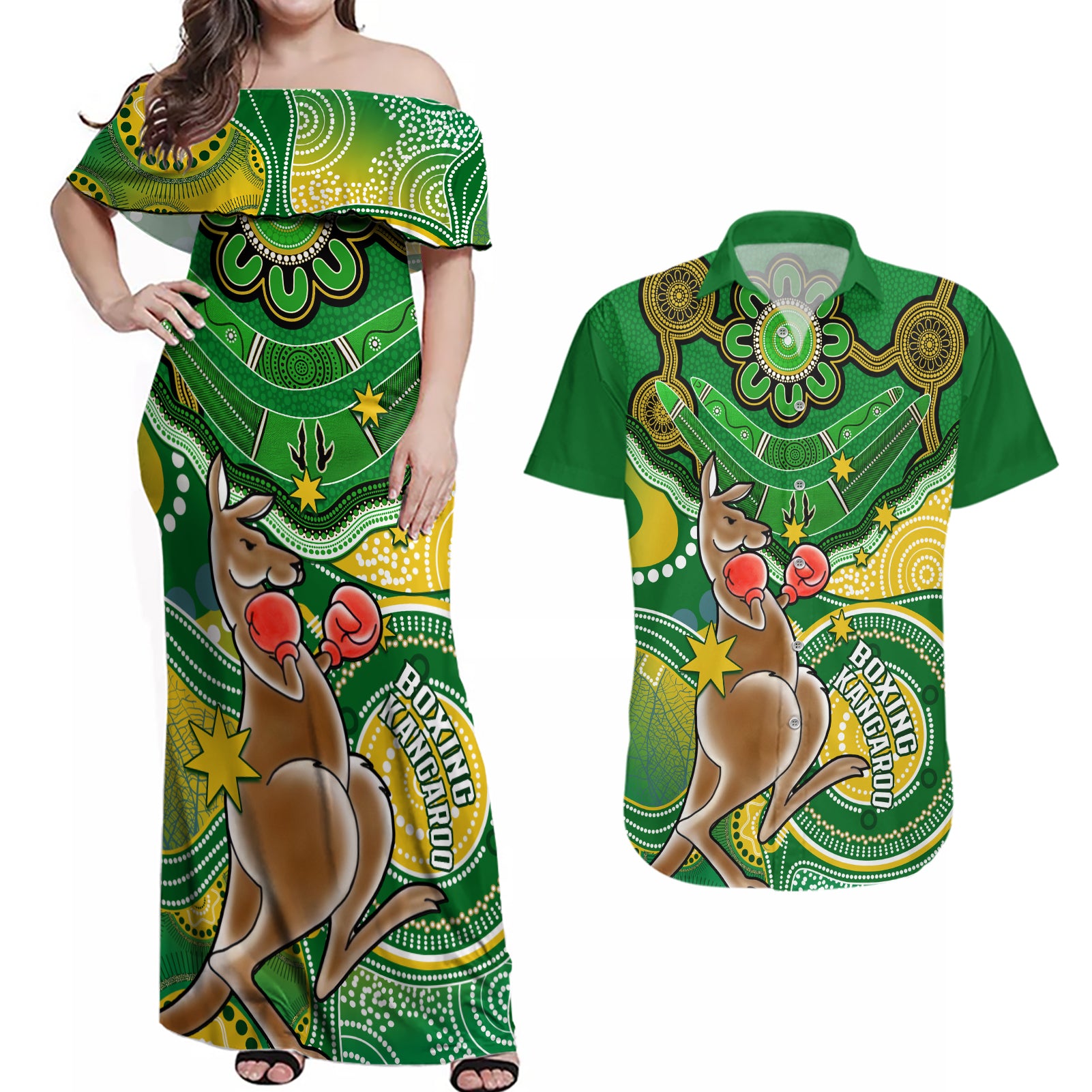 personalised-australia-boxing-kangaroo-couples-matching-off-shoulder-maxi-dress-and-hawaiian-shirt-aussie-indigenous-art-mix-national-color