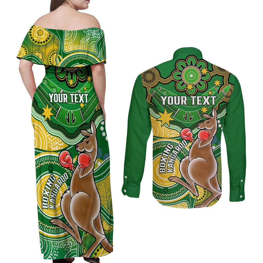 personalised-australia-boxing-kangaroo-couples-matching-off-shoulder-maxi-dress-and-long-sleeve-button-shirt-aussie-indigenous-art-mix-national-color
