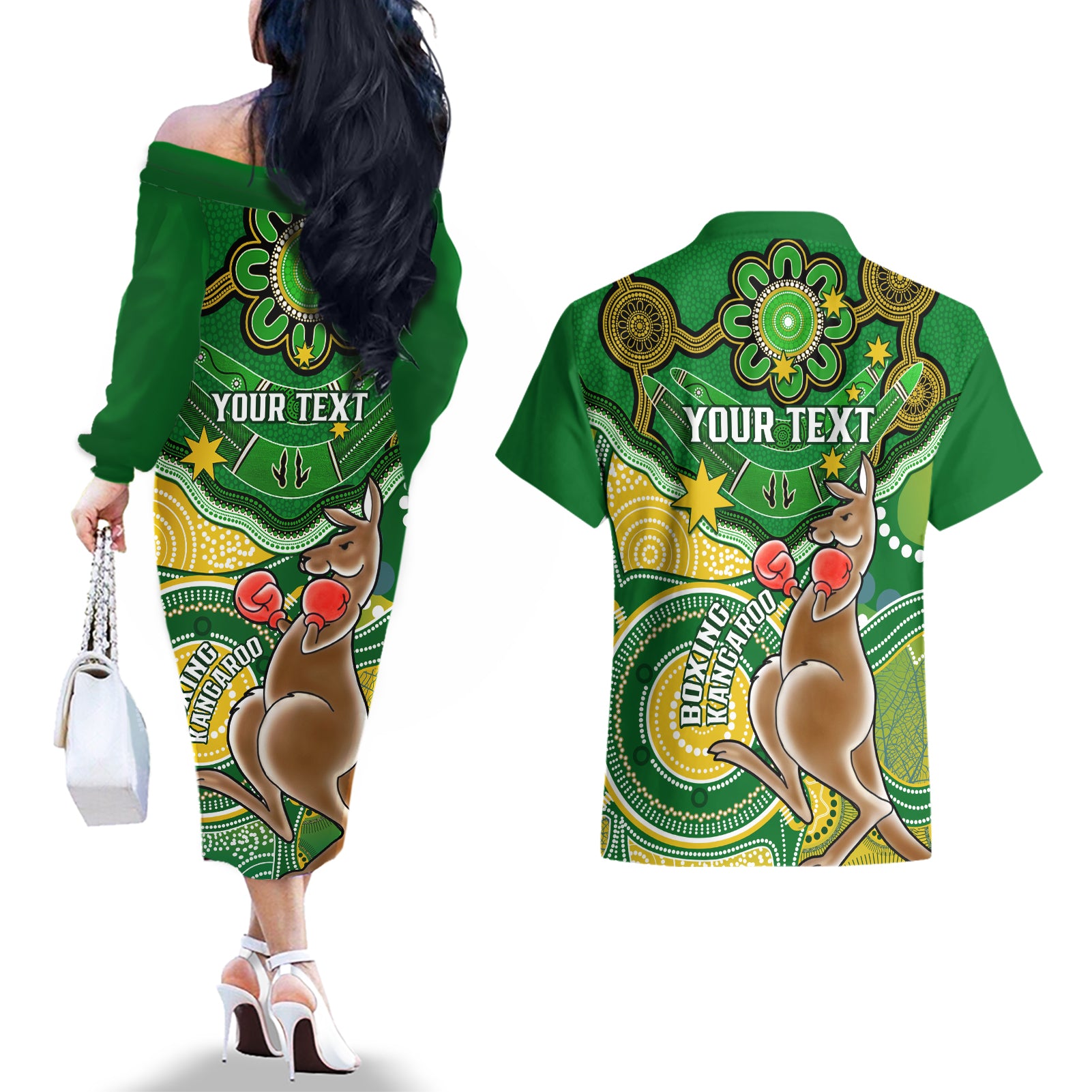 personalised-australia-boxing-kangaroo-couples-matching-off-the-shoulder-long-sleeve-dress-and-hawaiian-shirt-aussie-indigenous-art-mix-national-color