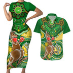 personalised-australia-boxing-kangaroo-couples-matching-short-sleeve-bodycon-dress-and-hawaiian-shirt-aussie-indigenous-art-mix-national-color