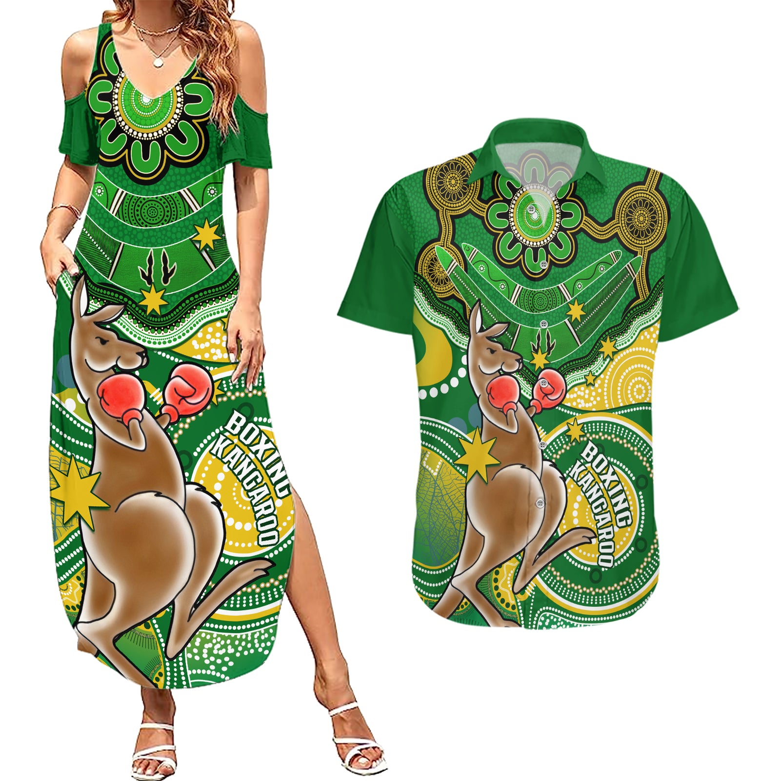 personalised-australia-boxing-kangaroo-couples-matching-summer-maxi-dress-and-hawaiian-shirt-aussie-indigenous-art-mix-national-color
