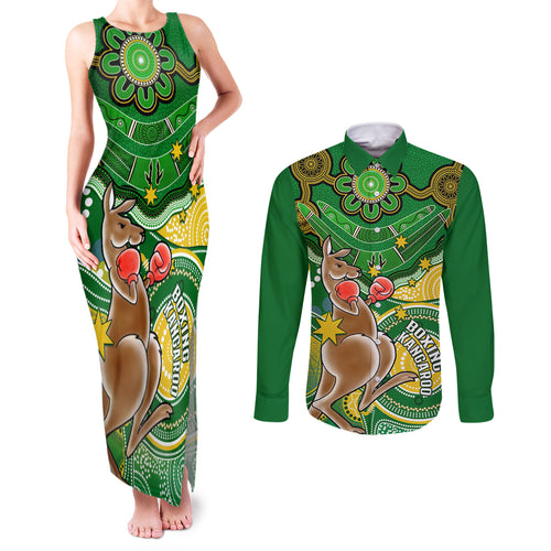 personalised-australia-boxing-kangaroo-couples-matching-tank-maxi-dress-and-long-sleeve-button-shirt-aussie-indigenous-art-mix-national-color