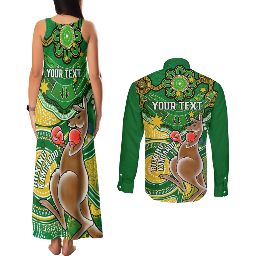 personalised-australia-boxing-kangaroo-couples-matching-tank-maxi-dress-and-long-sleeve-button-shirt-aussie-indigenous-art-mix-national-color