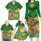 personalised-australia-boxing-kangaroo-family-matching-long-sleeve-bodycon-dress-and-hawaiian-shirt-aussie-indigenous-art-mix-national-color