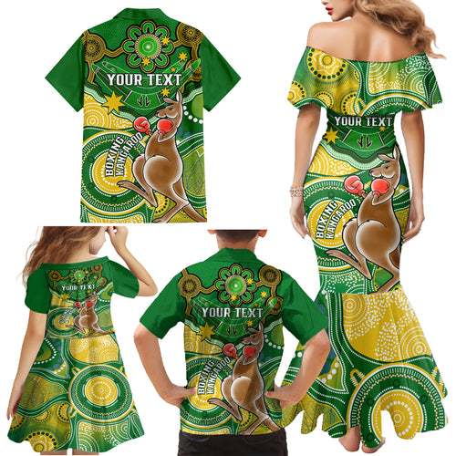 personalised-australia-boxing-kangaroo-family-matching-mermaid-dress-and-hawaiian-shirt-aussie-indigenous-art-mix-national-color