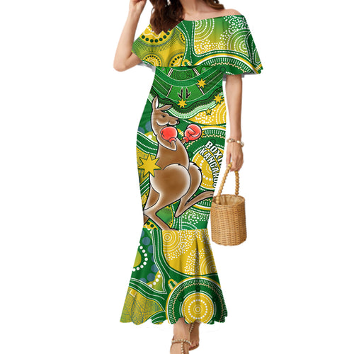personalised-australia-boxing-kangaroo-family-matching-mermaid-dress-and-hawaiian-shirt-aussie-indigenous-art-mix-national-color