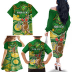 personalised-australia-boxing-kangaroo-family-matching-off-shoulder-long-sleeve-dress-and-hawaiian-shirt-aussie-indigenous-art-mix-national-color