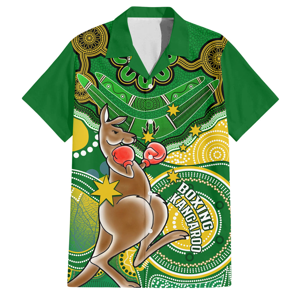 personalised-australia-boxing-kangaroo-family-matching-off-shoulder-long-sleeve-dress-and-hawaiian-shirt-aussie-indigenous-art-mix-national-color