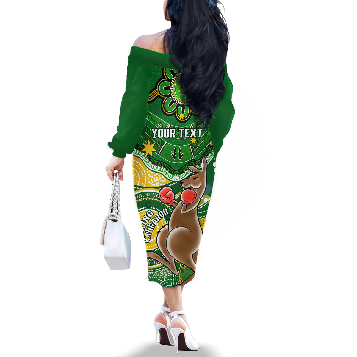 personalised-australia-boxing-kangaroo-family-matching-off-shoulder-long-sleeve-dress-and-hawaiian-shirt-aussie-indigenous-art-mix-national-color