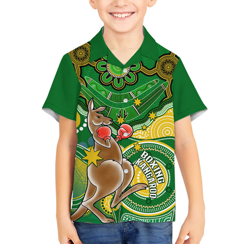 personalised-australia-boxing-kangaroo-family-matching-off-shoulder-long-sleeve-dress-and-hawaiian-shirt-aussie-indigenous-art-mix-national-color