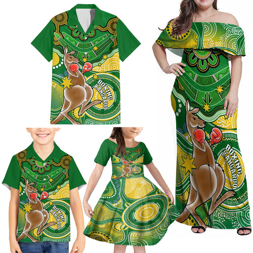 personalised-australia-boxing-kangaroo-family-matching-off-shoulder-maxi-dress-and-hawaiian-shirt-aussie-indigenous-art-mix-national-color