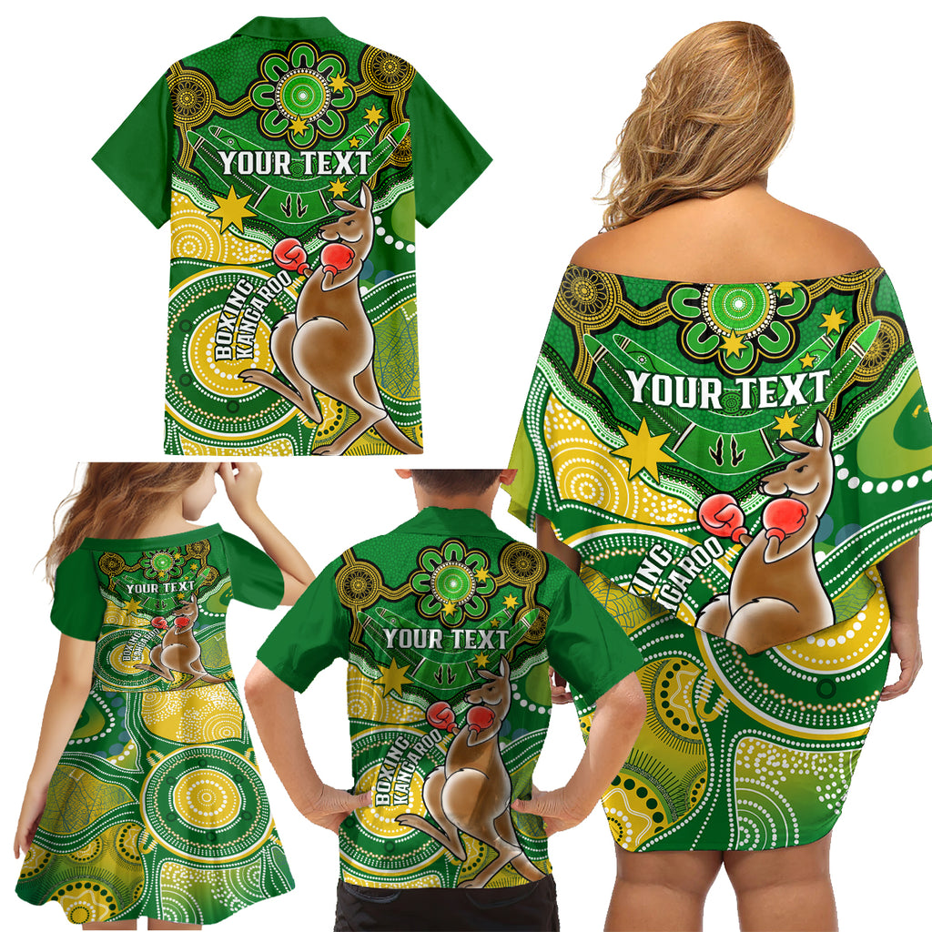 personalised-australia-boxing-kangaroo-family-matching-off-shoulder-short-dress-and-hawaiian-shirt-aussie-indigenous-art-mix-national-color