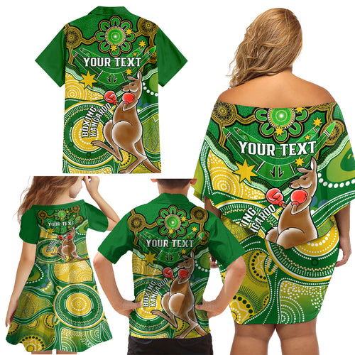 personalised-australia-boxing-kangaroo-family-matching-off-shoulder-short-dress-and-hawaiian-shirt-aussie-indigenous-art-mix-national-color