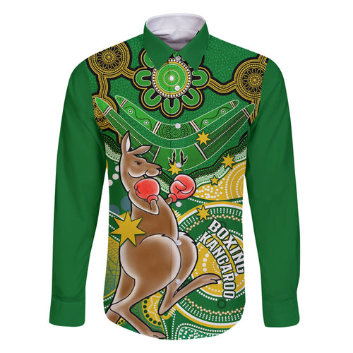 personalised-australia-boxing-kangaroo-family-matching-off-shoulder-short-dress-and-hawaiian-shirt-aussie-indigenous-art-mix-national-color