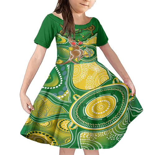 personalised-australia-boxing-kangaroo-family-matching-short-sleeve-bodycon-dress-and-hawaiian-shirt-aussie-indigenous-art-mix-national-color