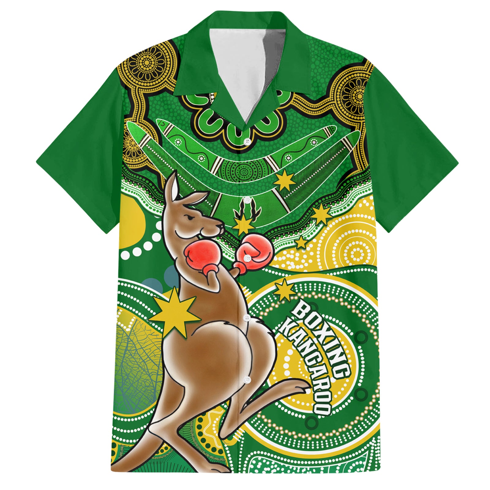 personalised-australia-boxing-kangaroo-family-matching-short-sleeve-bodycon-dress-and-hawaiian-shirt-aussie-indigenous-art-mix-national-color