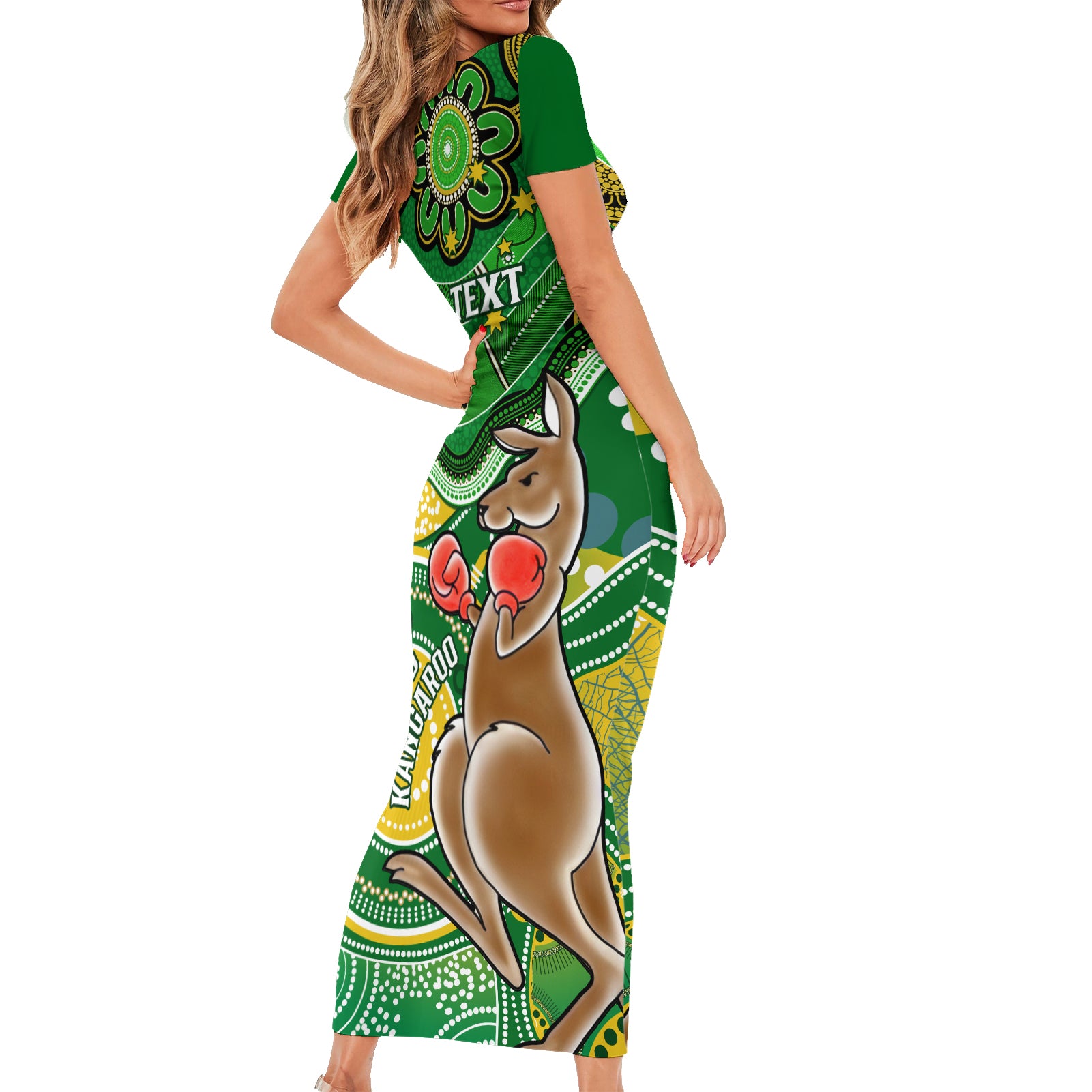 personalised-australia-boxing-kangaroo-family-matching-short-sleeve-bodycon-dress-and-hawaiian-shirt-aussie-indigenous-art-mix-national-color
