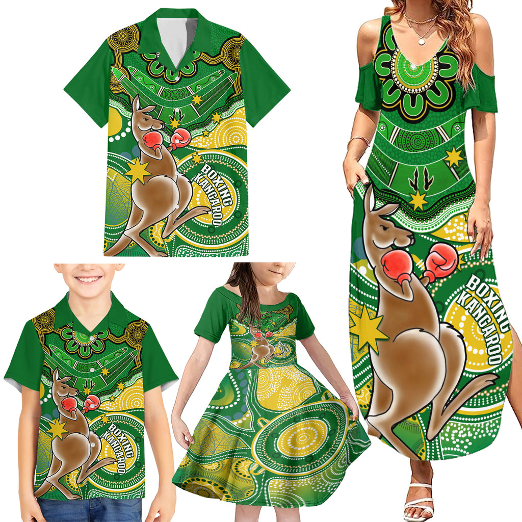 personalised-australia-boxing-kangaroo-family-matching-summer-maxi-dress-and-hawaiian-shirt-aussie-indigenous-art-mix-national-color