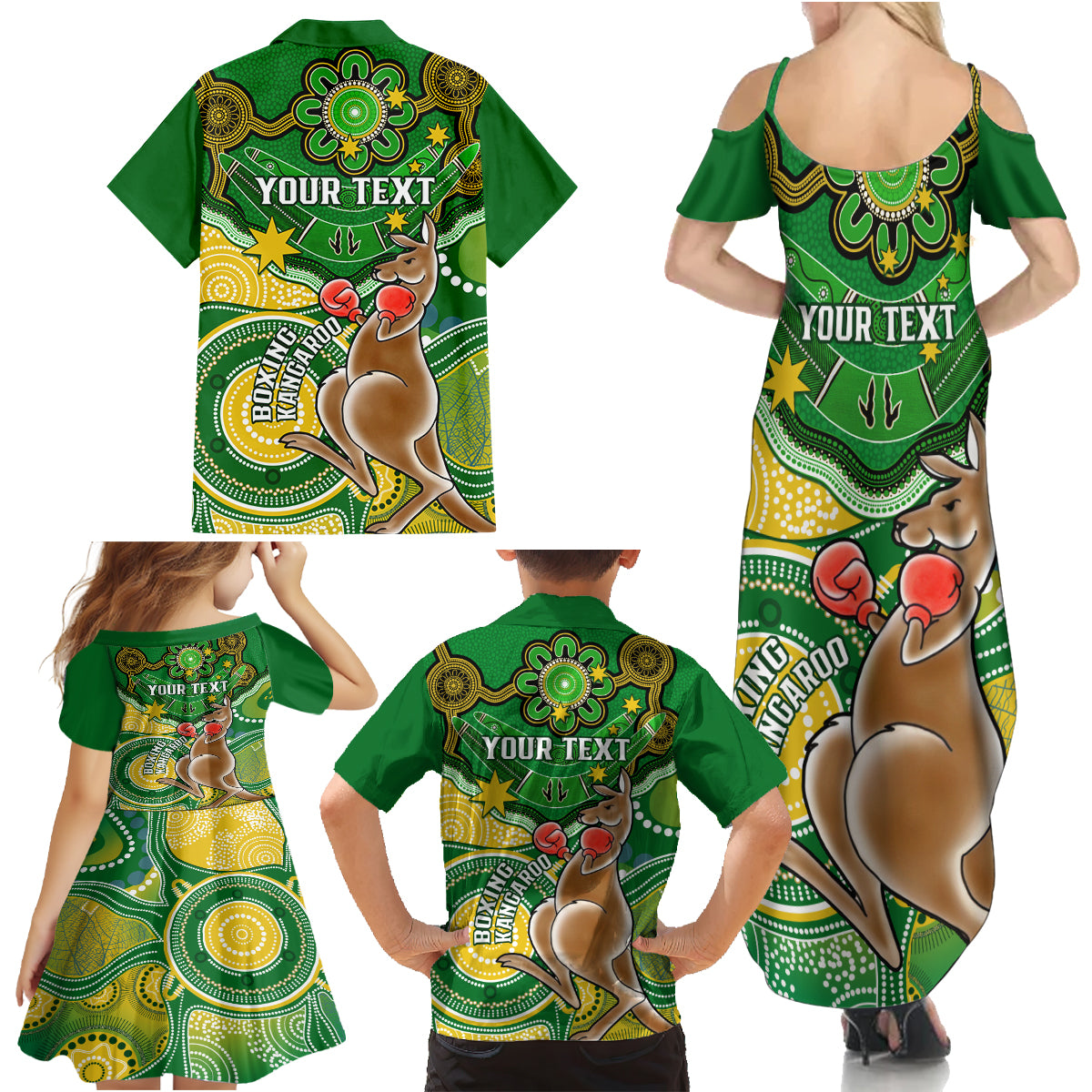personalised-australia-boxing-kangaroo-family-matching-summer-maxi-dress-and-hawaiian-shirt-aussie-indigenous-art-mix-national-color