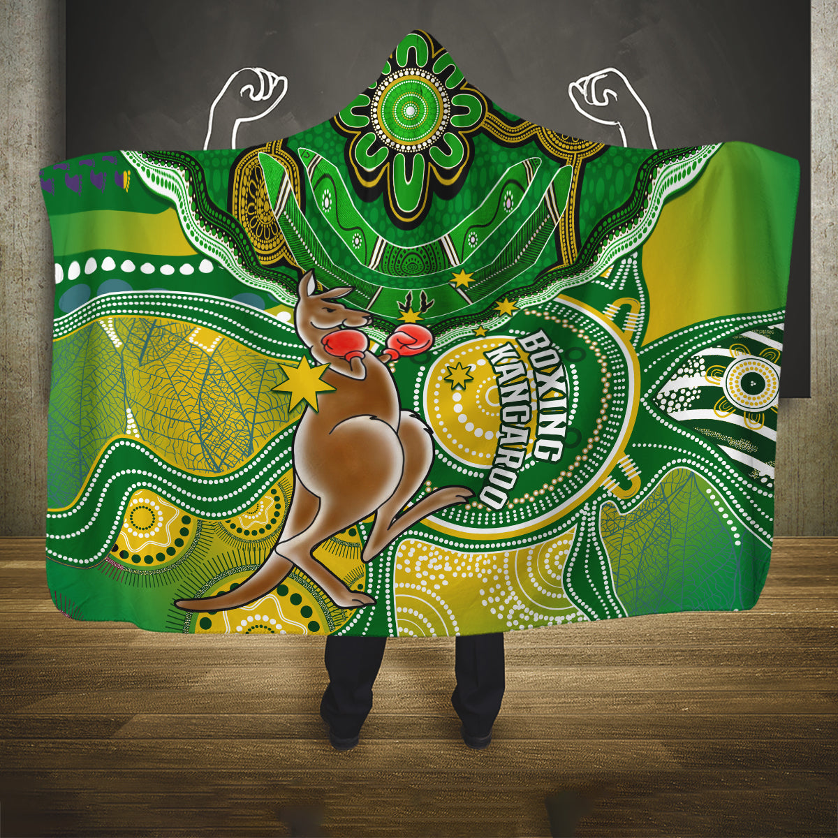 personalised-australia-boxing-kangaroo-hooded-blanket-aussie-indigenous-art-mix-national-color
