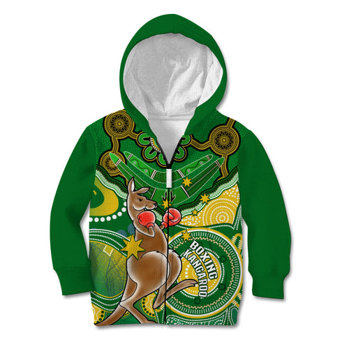 personalised-australia-boxing-kangaroo-kid-hoodie-aussie-indigenous-art-mix-national-color