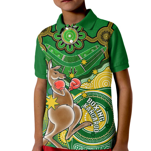personalised-australia-boxing-kangaroo-kid-polo-shirt-aussie-indigenous-art-mix-national-color