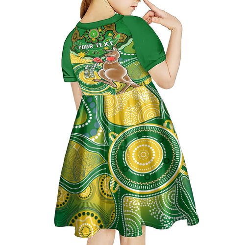personalised-australia-boxing-kangaroo-kid-short-sleeve-dress-aussie-indigenous-art-mix-national-color