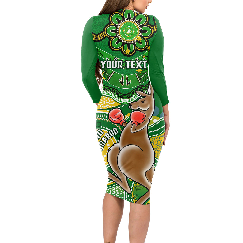 personalised-australia-boxing-kangaroo-long-sleeve-bodycon-dress-aussie-indigenous-art-mix-national-color