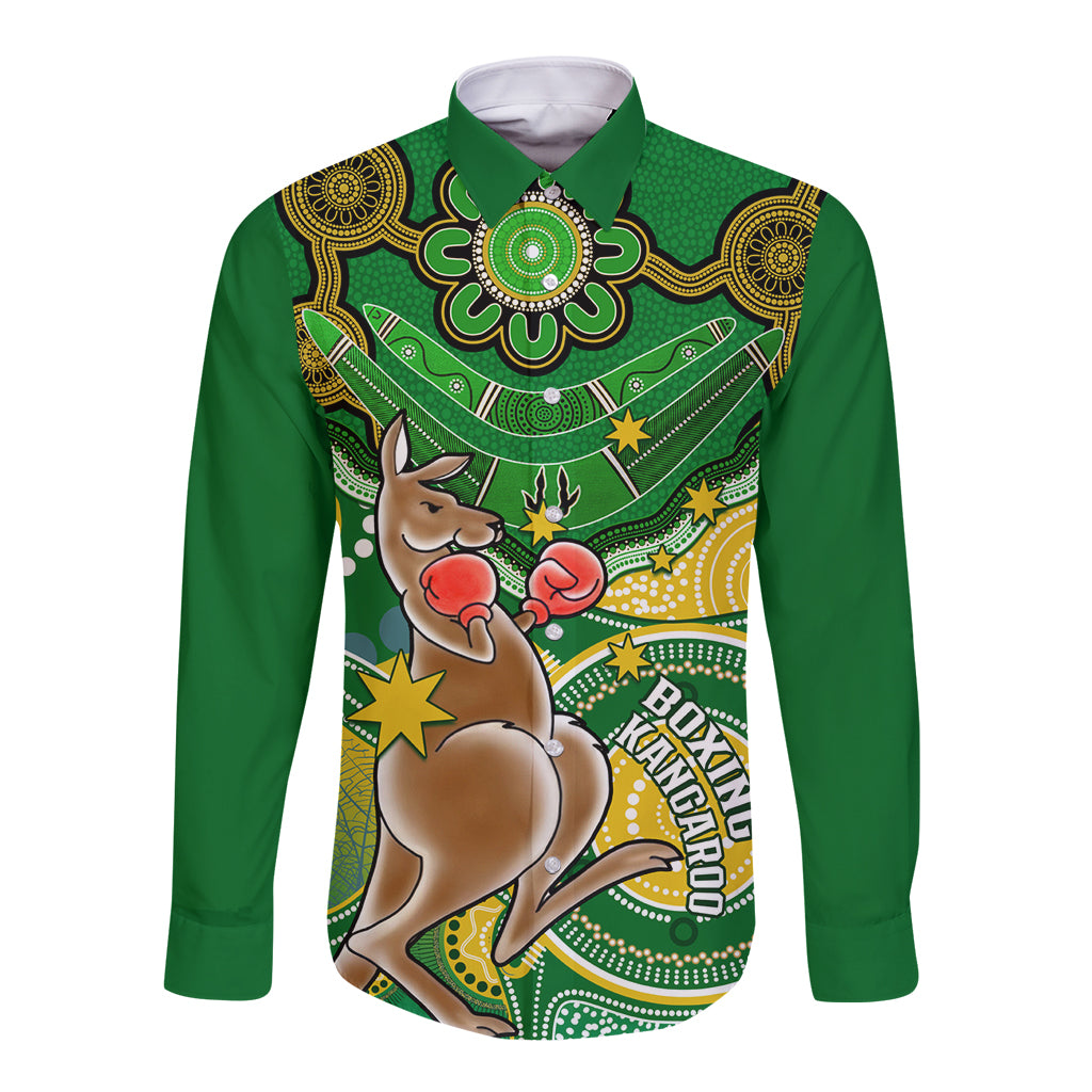 personalised-australia-boxing-kangaroo-long-sleeve-button-shirt-aussie-indigenous-art-mix-national-color