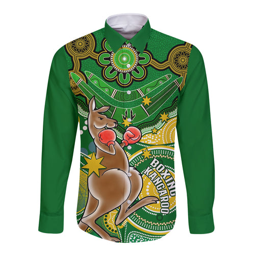 personalised-australia-boxing-kangaroo-long-sleeve-button-shirt-aussie-indigenous-art-mix-national-color