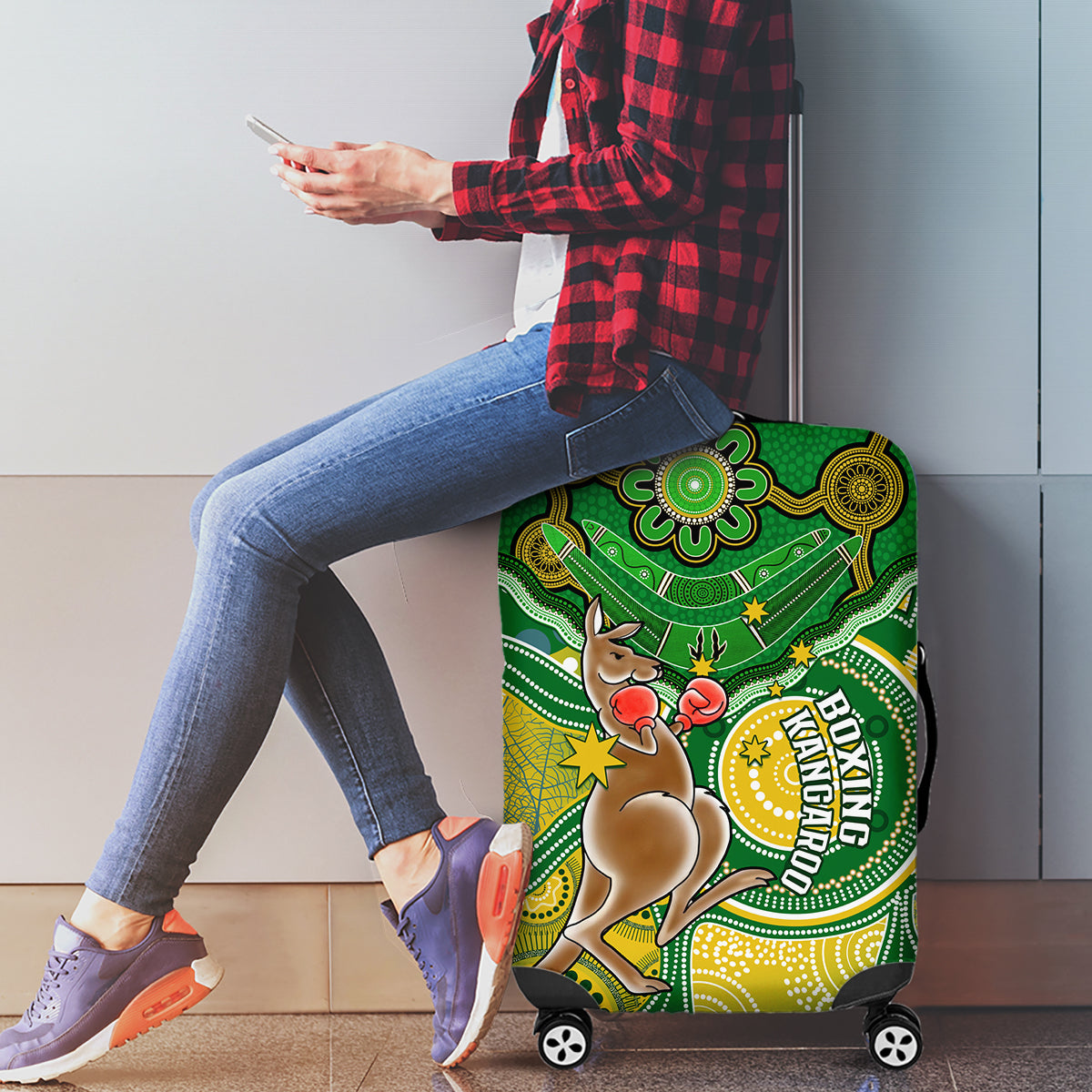 personalised-australia-boxing-kangaroo-luggage-cover-aussie-indigenous-art-mix-national-color