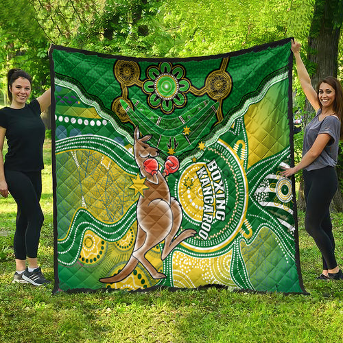 personalised-australia-boxing-kangaroo-quilt-aussie-indigenous-art-mix-national-color