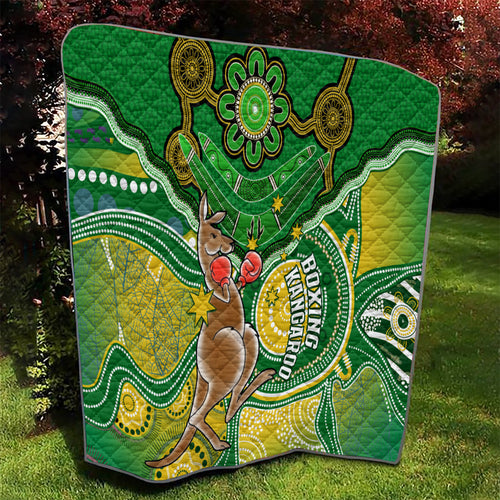 personalised-australia-boxing-kangaroo-quilt-aussie-indigenous-art-mix-national-color