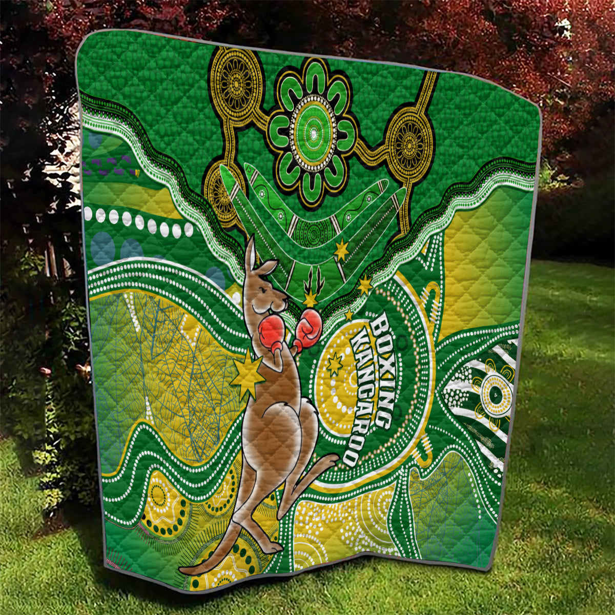 personalised-australia-boxing-kangaroo-quilt-aussie-indigenous-art-mix-national-color