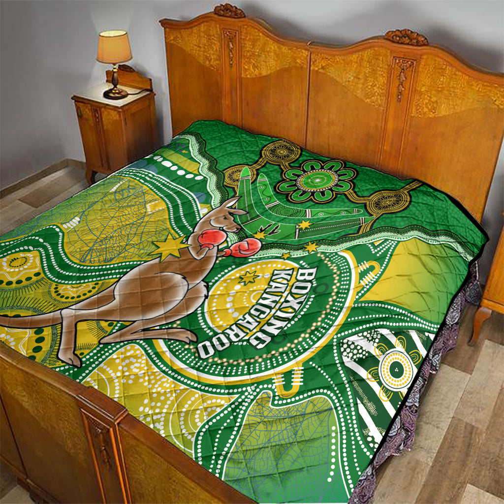 personalised-australia-boxing-kangaroo-quilt-aussie-indigenous-art-mix-national-color