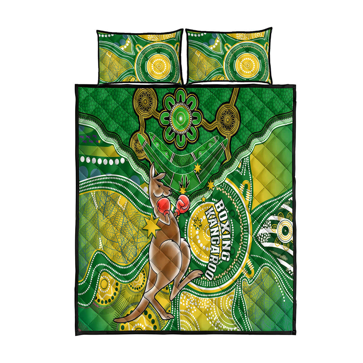 personalised-australia-boxing-kangaroo-quilt-bed-set-aussie-indigenous-art-mix-national-color