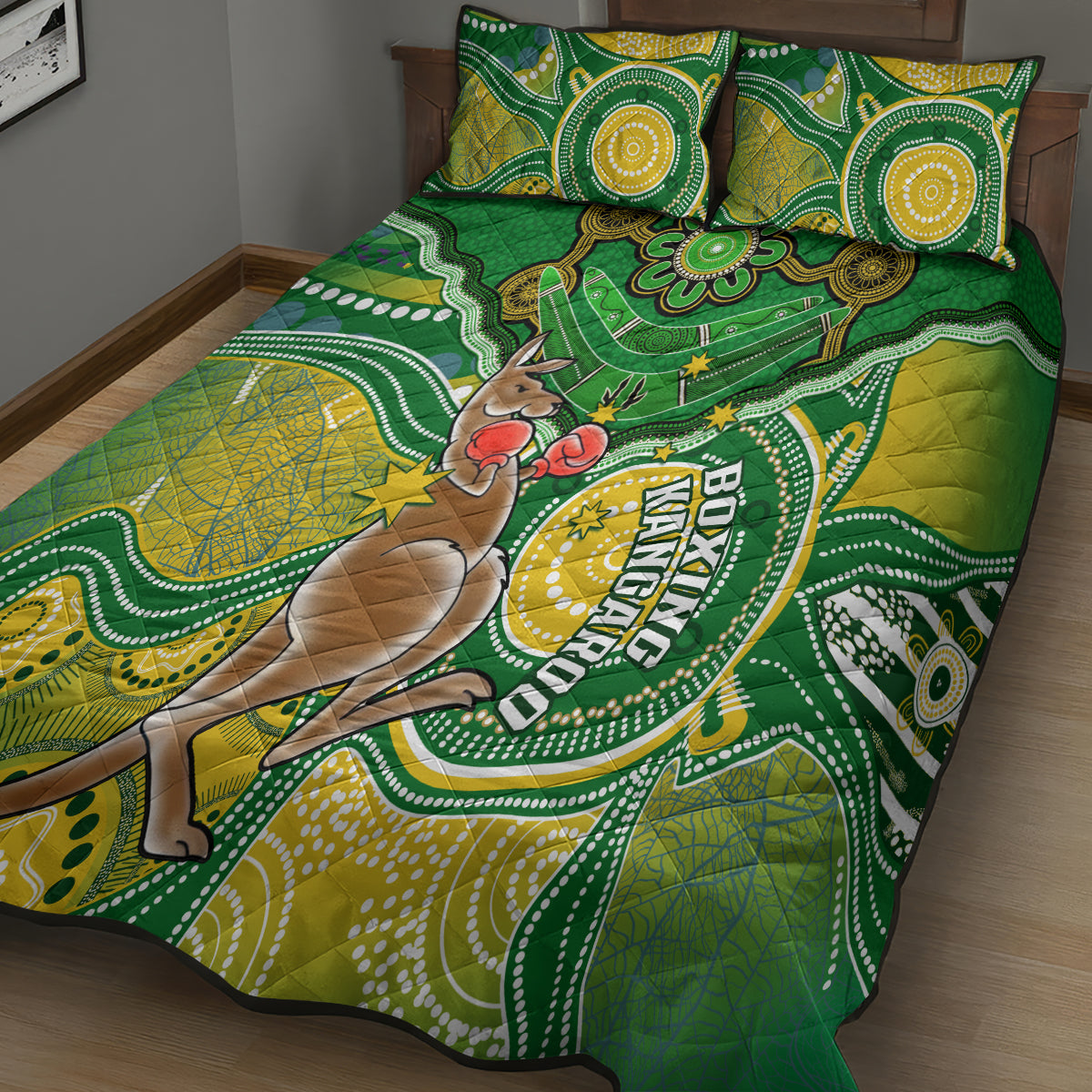 personalised-australia-boxing-kangaroo-quilt-bed-set-aussie-indigenous-art-mix-national-color