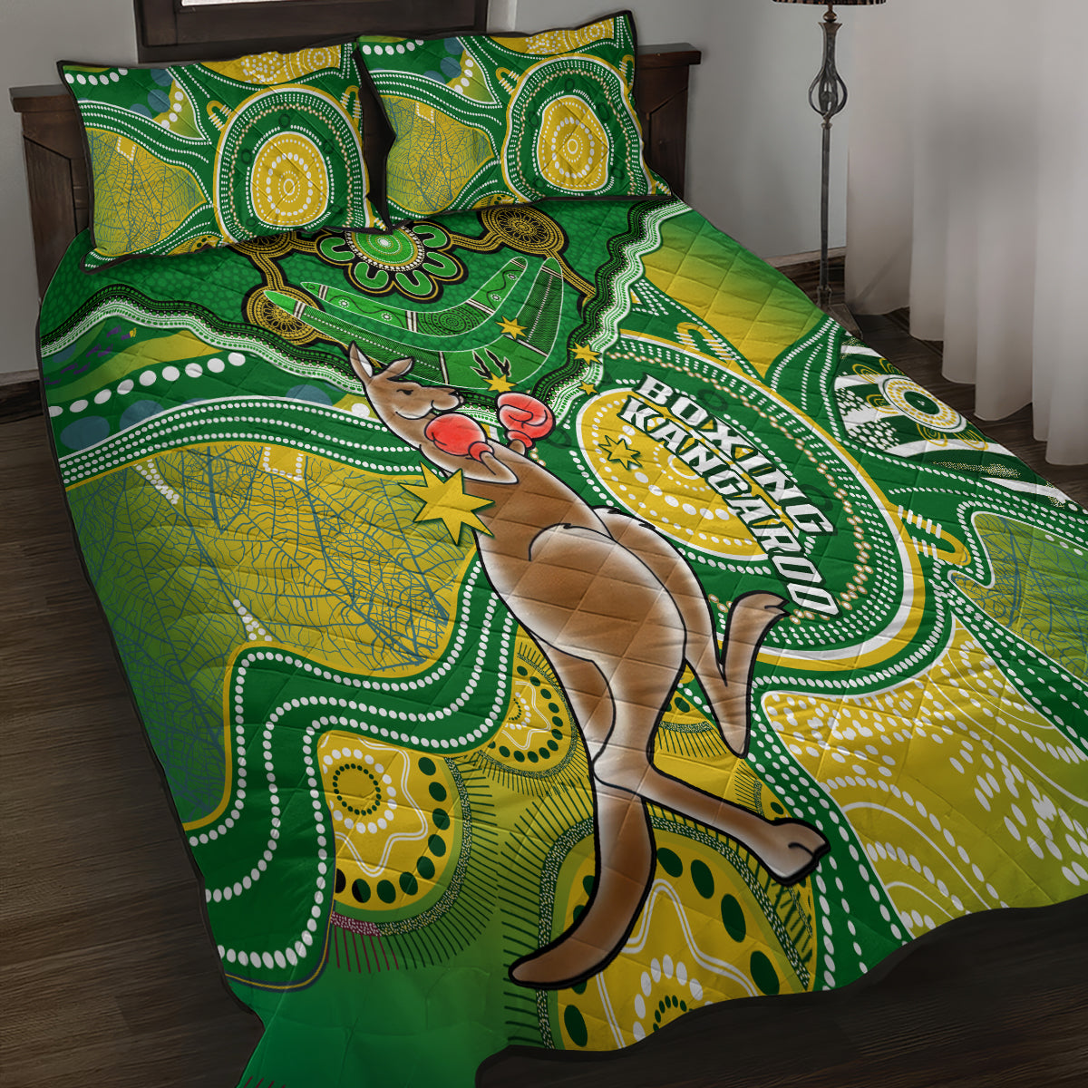 personalised-australia-boxing-kangaroo-quilt-bed-set-aussie-indigenous-art-mix-national-color