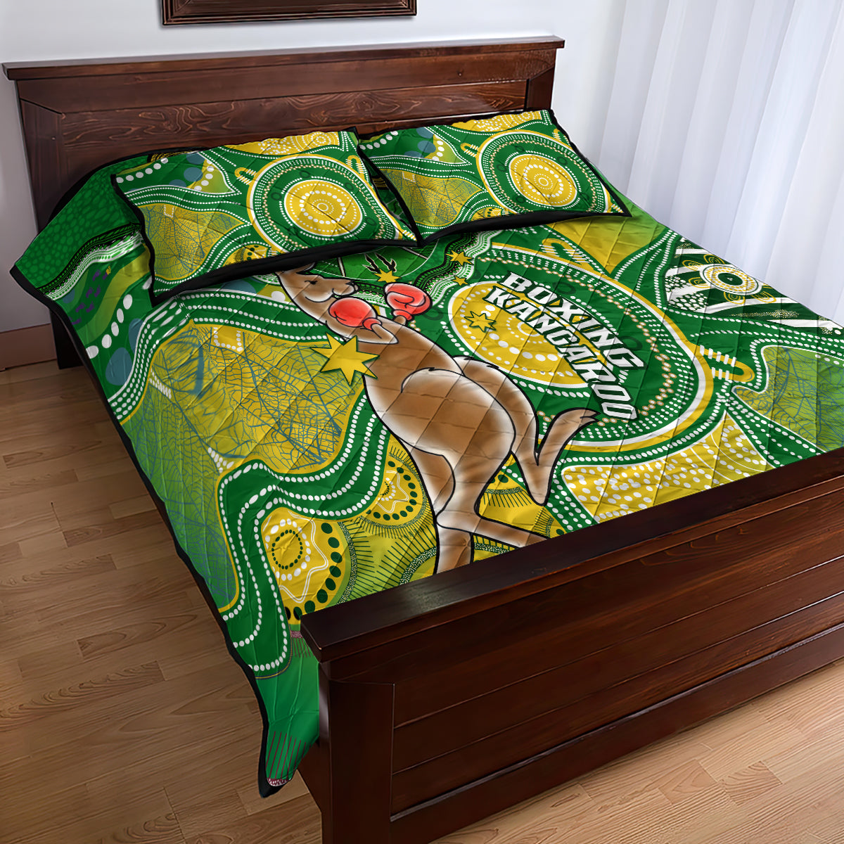 personalised-australia-boxing-kangaroo-quilt-bed-set-aussie-indigenous-art-mix-national-color