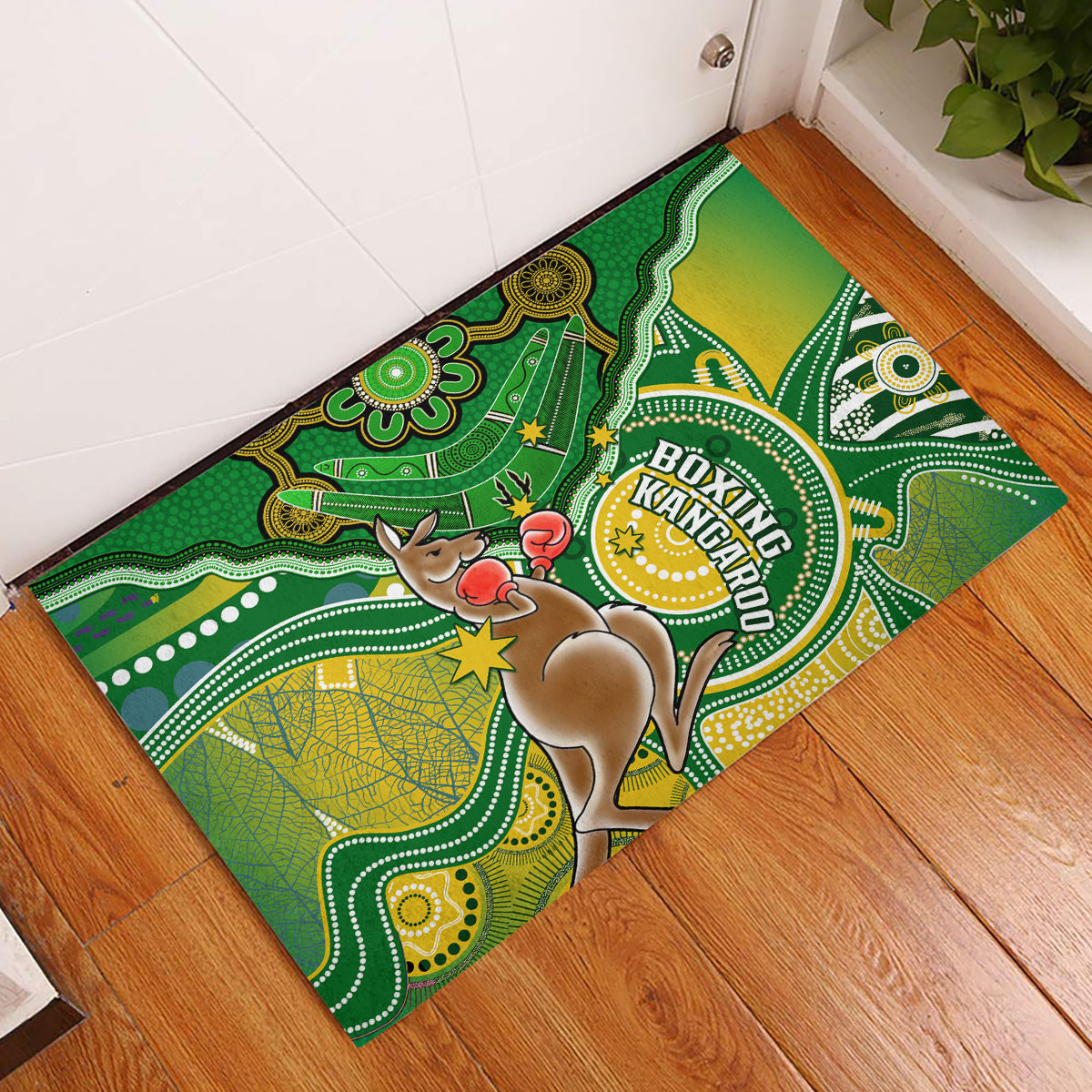 personalised-australia-boxing-kangaroo-rubber-doormat-aussie-indigenous-art-mix-national-color