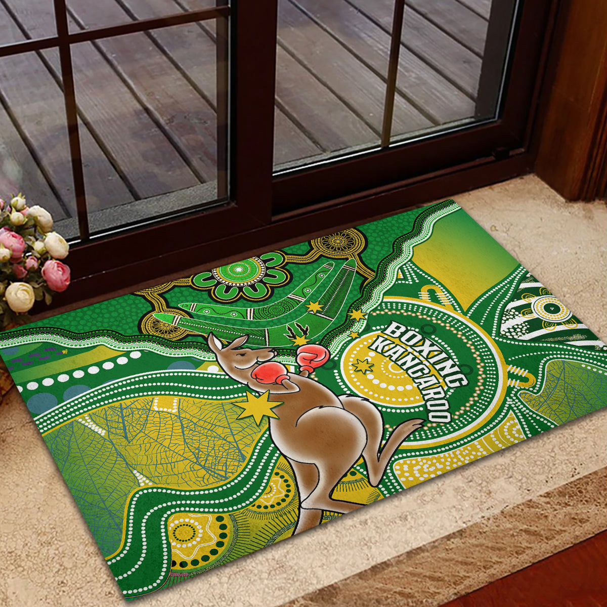 personalised-australia-boxing-kangaroo-rubber-doormat-aussie-indigenous-art-mix-national-color