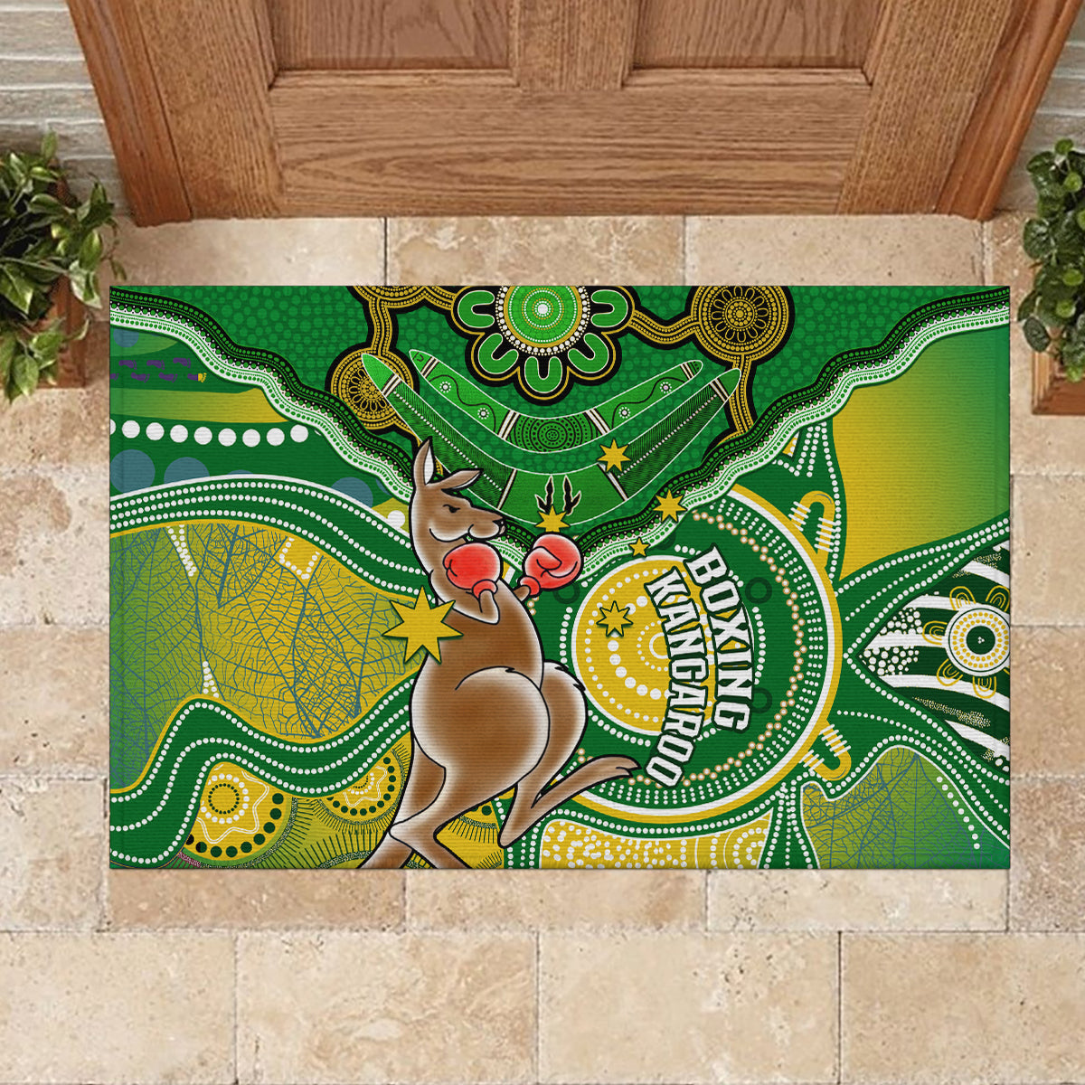 personalised-australia-boxing-kangaroo-rubber-doormat-aussie-indigenous-art-mix-national-color