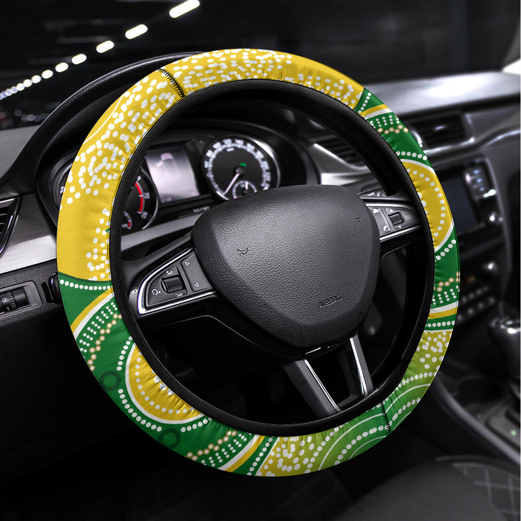 Australia Boxing Kangaroo Steering Wheel Cover Aussie Indigenous Art Mix National Color