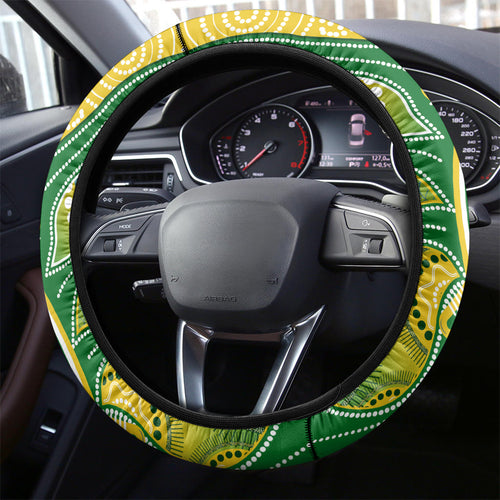 Australia Boxing Kangaroo Steering Wheel Cover Aussie Indigenous Art Mix National Color