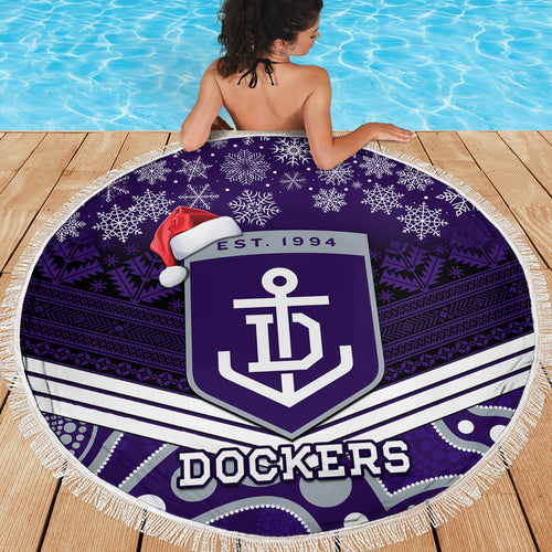 custom-dockers-football-christmas-beach-blanket-merry-xmas-2023-mix-aboriginal-art